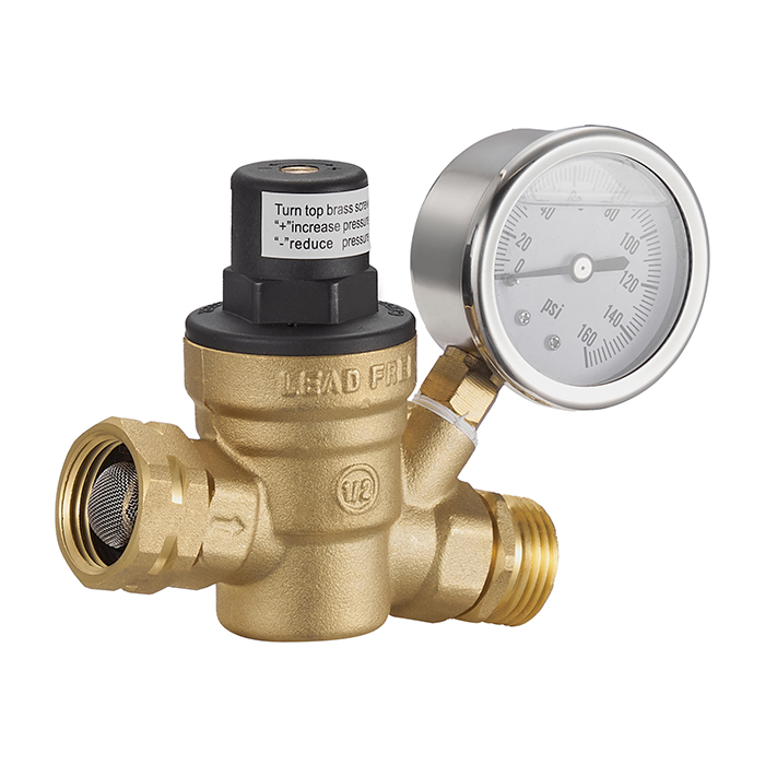 Lead Free Brass Water Pressure Reducing Valve Regulator Relief Valve With Gauge Meter BJ44007