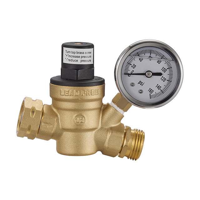 Lead Free Brass Water Pressure Reducing Valve Regulator Relief Valve With Gauge Meter BJ44007