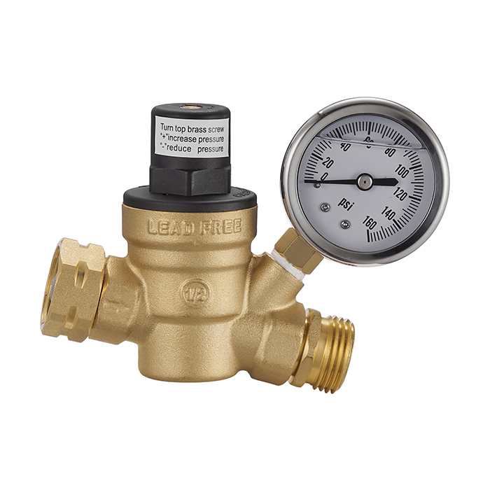 Lead Free Brass Water Pressure Reducing Valve Regulator Relief Valve With Gauge Meter BJ44007