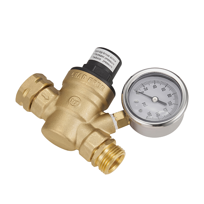 Lead Free Brass Water Pressure Reducing Valve Regulator Relief Valve With Gauge Meter BJ44007