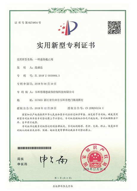  Patent Certificate 