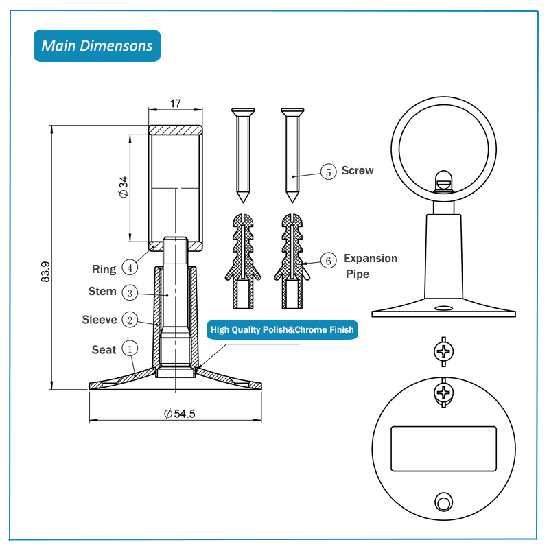 61012 chrome holder for heated towel warmer dimensions