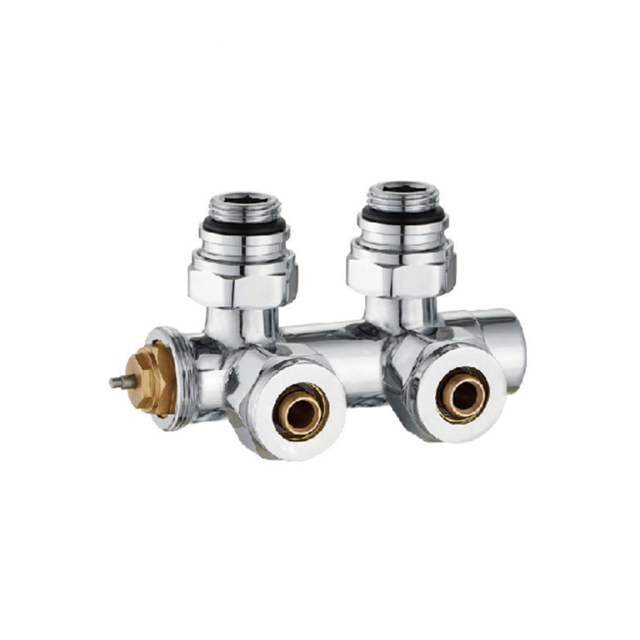 Chrome Angled 50mm Integrated Thermostatic H Block Valve Set For PEX Pipe BJ13001-J